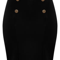 High Waisted Pencil Skirt with Anchor Buttons in Black