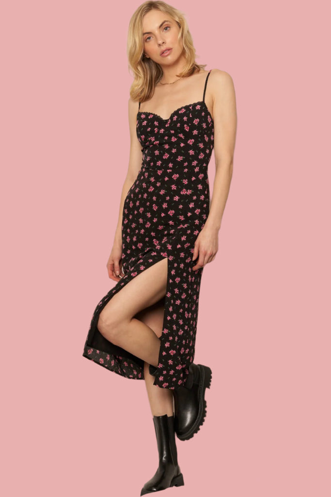Betsey Babe Rose Print Dress in Black | Double Trouble Apparel Betsey Babe Rose Print Dress in Black | Double Trouble Apparel