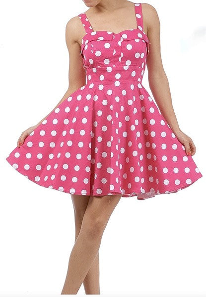 Pink Retro Polka Dot Swing Dress | Double Trouble Apparel Pink Retro Polka Dot Swing Dress | Double Trouble Apparel