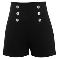 High Waisted Sailor Shorts with Anchor Buttons in Black