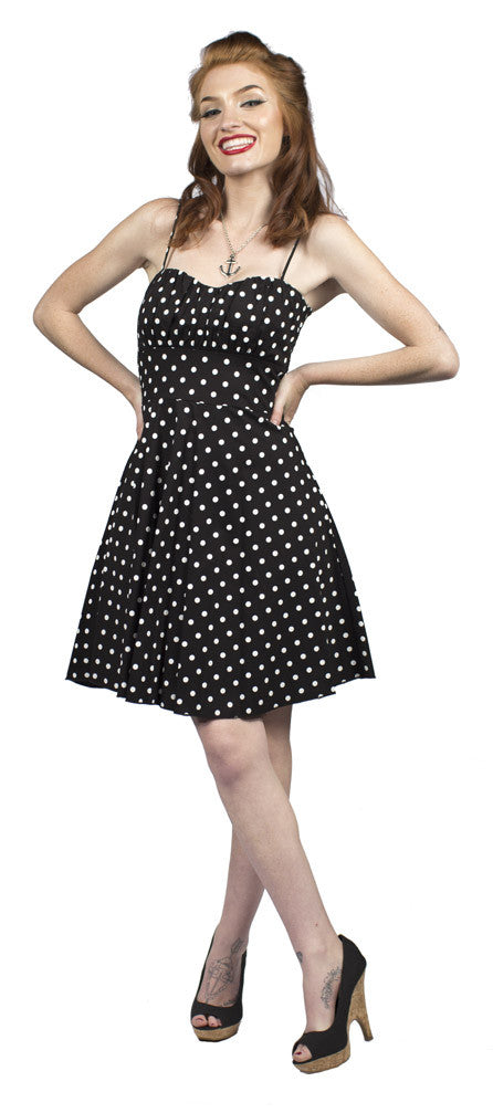 Polka Dot Swing Dress - Black - Rockabilly Rebel Girl Smocked Back Circus