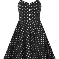 Black Polka Dot Swing Dress with Button Detail