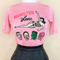 Monster Lover Short Sleeve Sweater in Pink