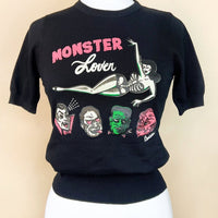 Monster Lover Short Sleeve Sweater In Black