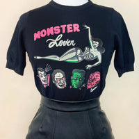 Monster Lover Short Sleeve Sweater In Black