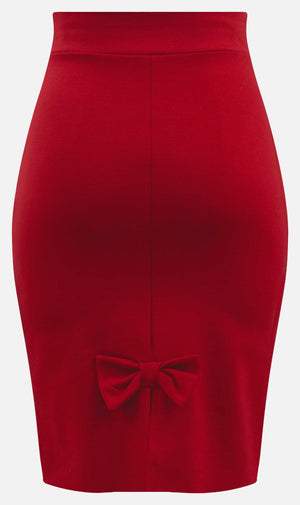 Bow Back Pencil Skirt in Red