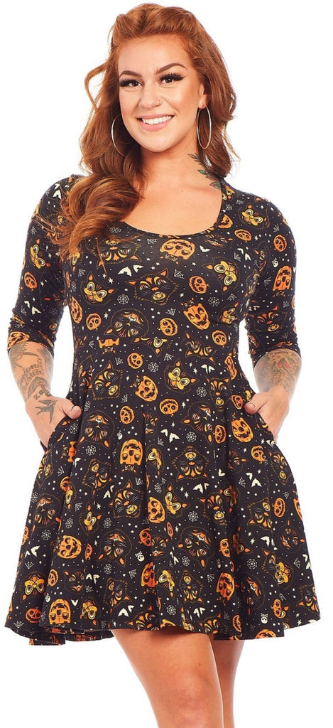 halloween skater dress Cute Bat Halloween Skater Dress Spooky Cat Press