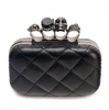 Quilted Skull Knuckle Clutch with Crossbody Chain Strap