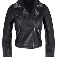 Black Studded Faux Leather Moto Jacket