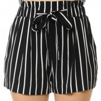 Spook Show High Waist Striped Shorts in Black & White