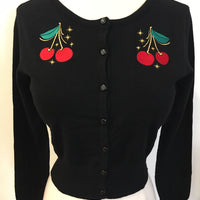 Atomic cherry embroidered mak cardigan sweater rockabilly pinup retro