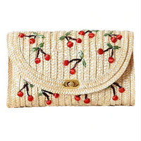 Summer Cherry Straw Crossbody Handbag