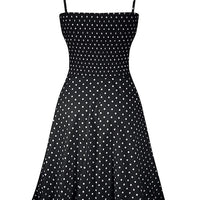 -line, polka dot dress, beautiful fit, Smocking back, ruched bust, impeccable look, black, white, red, rebel, circus, rockabilly, goth, punk, made in usa, swing