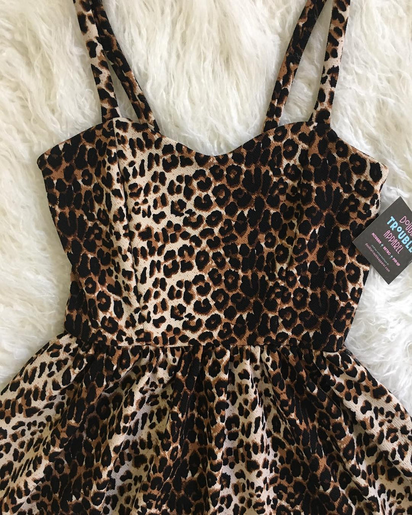 Leopard Retro Inspired Swing Dress with Pockets | Double Trouble