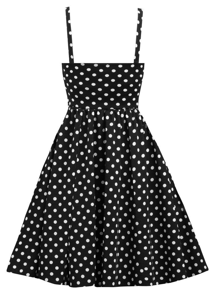 Polka Dot Retro Inspired Swing Dress with Pockets in Black & White Medium Polka Dot Retro Inspired Swing Dress with Pockets in Black & White Medium