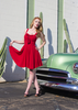 crepe chiffon, dress, full skirt, red, ribbon tie, sweetheart bust, swing dress, pin up style, retro fit, bow front, super cute, rockabilly, psychobilly, hot