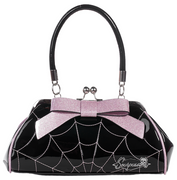 Black & Pink Sparkle Spiderweb Kiss Lock Floozy Purse