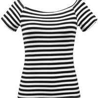 Striped Marilyn Scoop Neck Top in Black & White