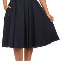 Classic Style Retro Swing Skirt with Pockets in Black