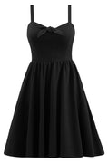 Sweetheart Vixen Tie Swing Dress with Pockets in Black