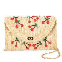 Summer Cherry Straw Crossbody Handbag