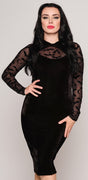 Bat Mesh Velvet Rooey Pencil Dress