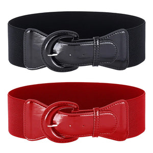 women's stretch belt for dresses Patent Vinyl Elastic Stretch Belt Large / Red