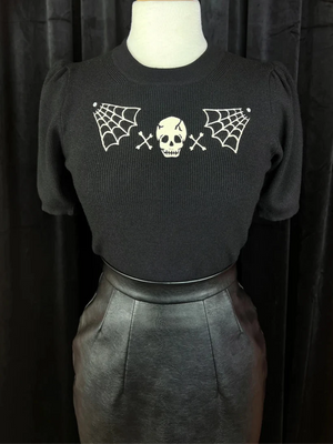 Skull Web Short Sleeve Sweater In Black