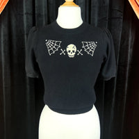 Skull Web Short Sleeve Sweater In Black