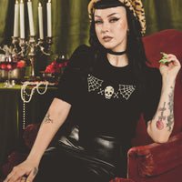 Skull Web Short Sleeve Sweater In Black