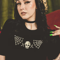 Skull Web Short Sleeve Sweater In Black
