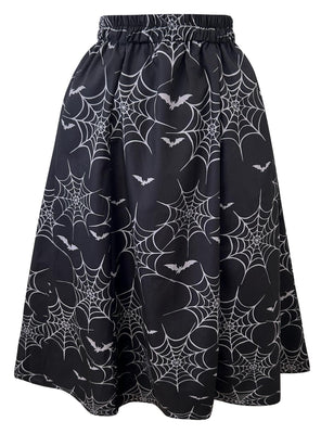 Spooky Babe Spiderweb Swing Skirt (More Colors) *Pre-Order*