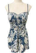 Tropical Romper in Blue & Ivory with Pockets