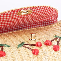 Summer Cherry Straw Crossbody Handbag