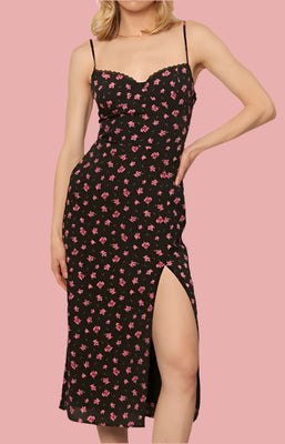 Betsey Babe Rose Print Dress in Black