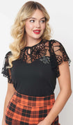 Flocked Spiderweb Flutter Sleeve Top (Spider Brooch Included)