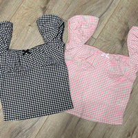 Gingham Seersucker Peasant Top