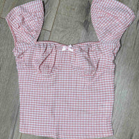 Gingham Seersucker Peasant Top