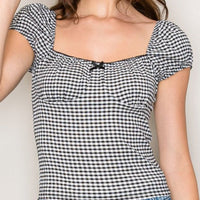 Gingham Seersucker Peasant Top