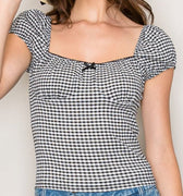 Gingham Seersucker Peasant Top