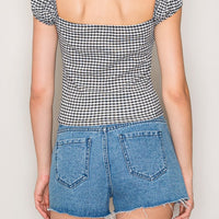Gingham Seersucker Peasant Top
