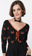 Pumpkin Cropped Cardigan in Black & Orange