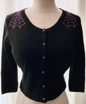Spiderweb Cropped Cardigan in Black & Purple