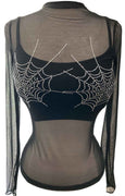 Ghoul Babe Spiderweb Mesh Top in Black