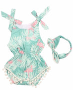 Pink Flamingo Baby Girls Romper in Mint