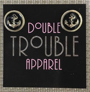 Sailor Girl Anchor Stud Earrings in Black & Gold