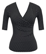 Black Bombshell Polka Dot Top with Half Sleeve