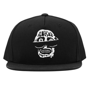 rad fun hat with black custom snap and white scary shades guy embroidered they live inspired hat with obey consume reproduce conform alien shocked when looks at himself thru shades
