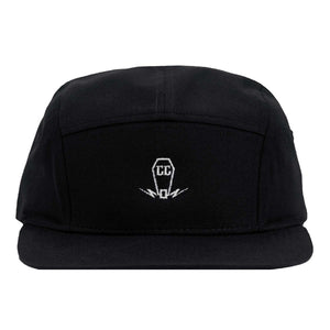travel clothing outdoor cap simple design comfortable coffin iconsmall coffin on black 5 panel cap with custom type and design
