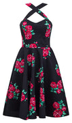 Red Spanish Rose Retro Gal Criss Cross Swing Dress